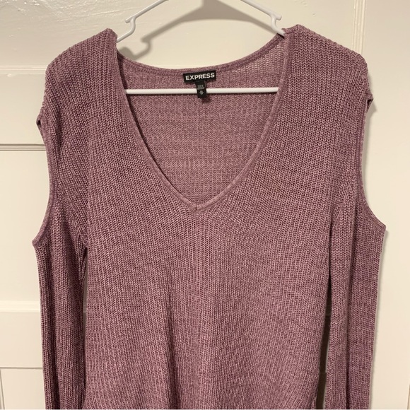Express Cold Shoulder V-neck Bell Sleeve Sweater, Size XS, Color Purple - Picture 4 of 14